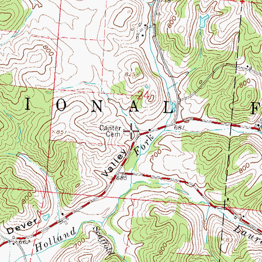 Topographic Map of Canter Cemetery, OH