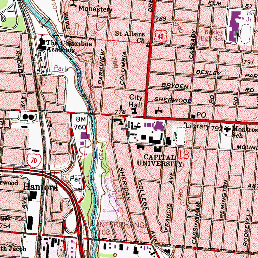 Topographic Map of Capital University, OH