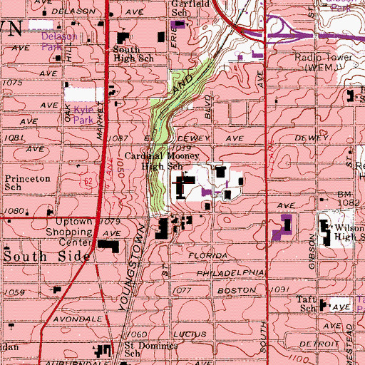 Topographic Map of Cardinal Mooney High School, OH