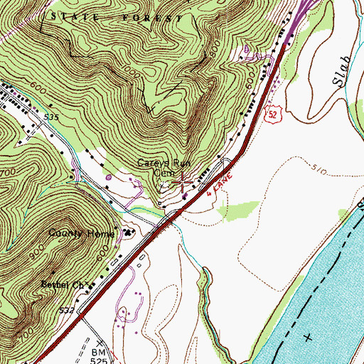 Topographic Map of Careys Run Cemetery, OH