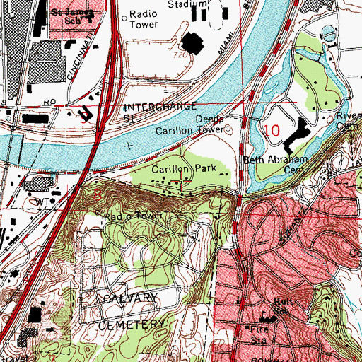Topographic Map of Carillon Historical Park, OH