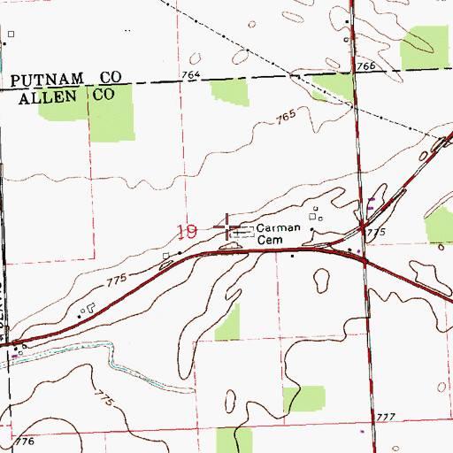 Topographic Map of Carman Cemetery, OH