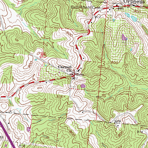 Topographic Map of Carmel Church, OH