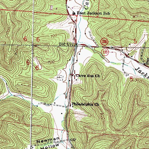 Topographic Map of Carrs Run Church, OH