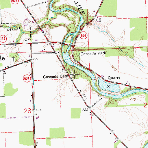 Topographic Map of Cascade Cemetery, OH