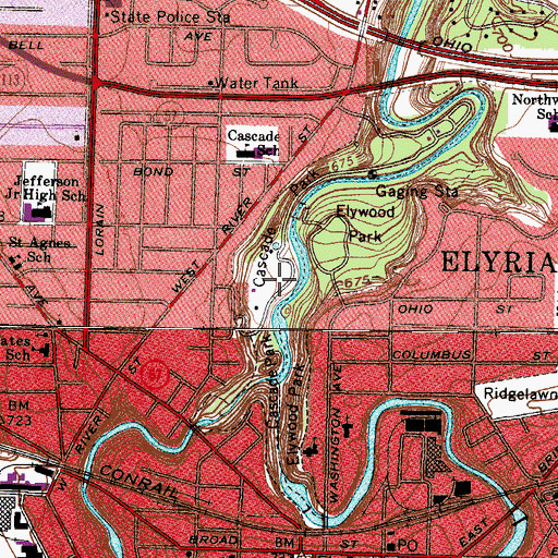 Topographic Map of Cascade Park, OH