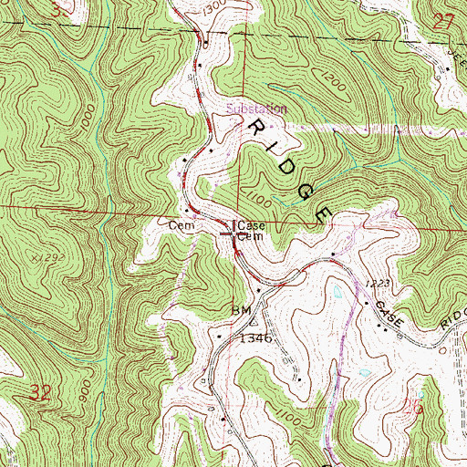 Topographic Map of Case Cemetery, OH