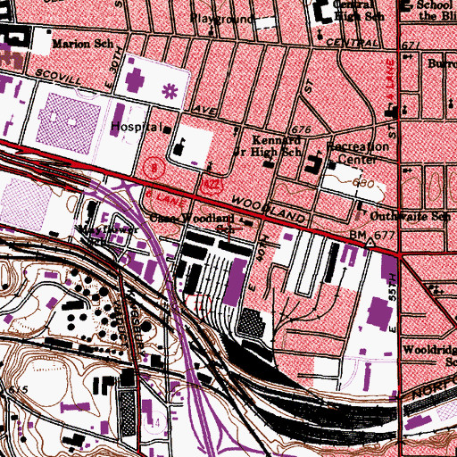 Topographic Map of Case Woodland School, OH