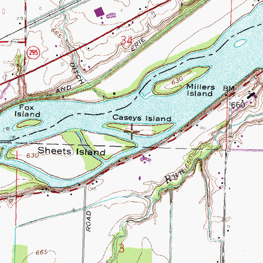 Topographic Map of Caseys Island, OH