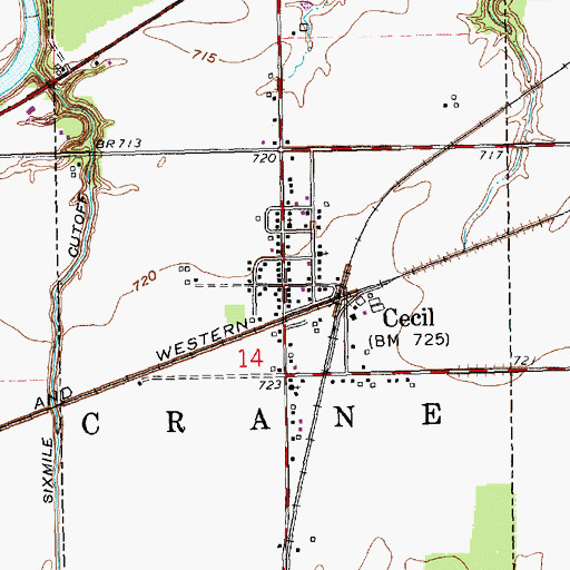 Topographic Map of Cecil, OH