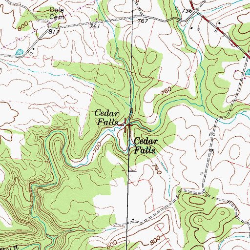 Topographic Map of Cedar Falls, OH