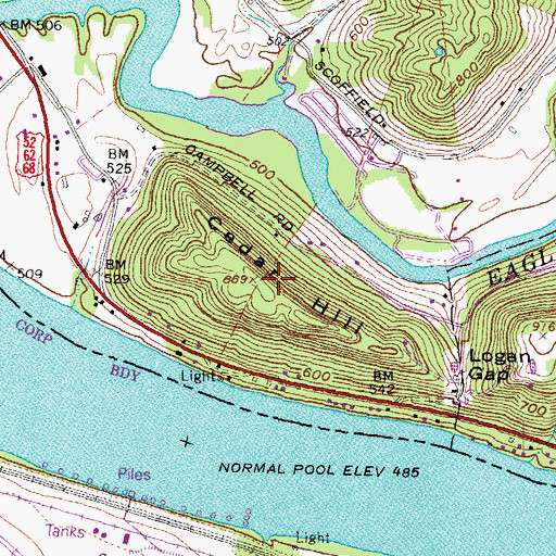 Topographic Map of Cedar Hill, OH