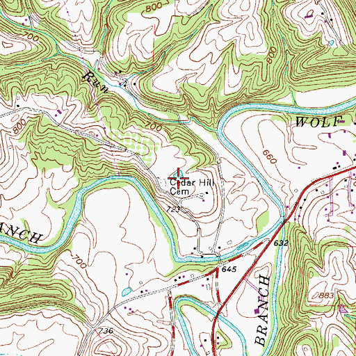 Topographic Map of Cedar Hill Cemetery, OH