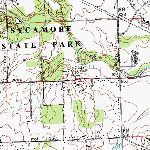 Topographic Map of Cedar Hill Cemetery, OH