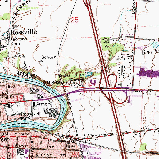 Topographic Map of Cedar Hill Cemetery, OH