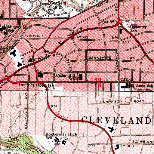 Topographic Map of Cedar Hill School, OH