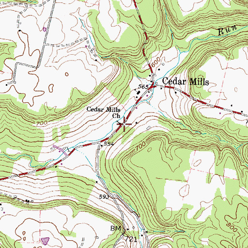 Topographic Map of Cedar Mills Church, OH