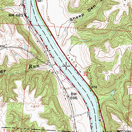 Topographic Map of Cedar Run, OH