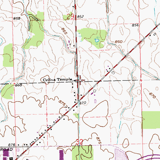 Topographic Map of Celina Temple, OH