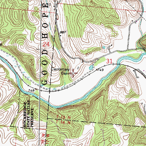 Topographic Map of Centenary Cemetery, OH
