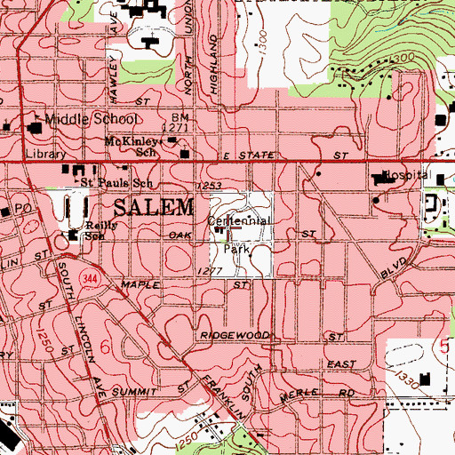 Topographic Map of Centennial Park, OH