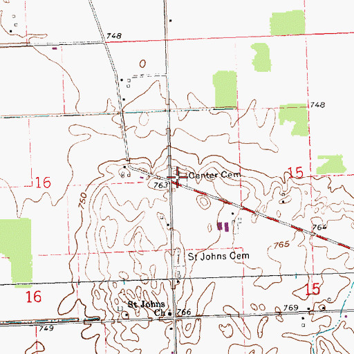 Topographic Map of Center Cemetery, OH