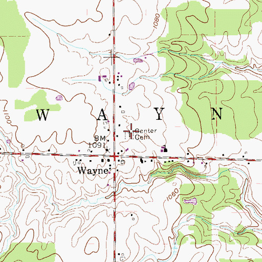 Topographic Map of Center Cemetery, OH