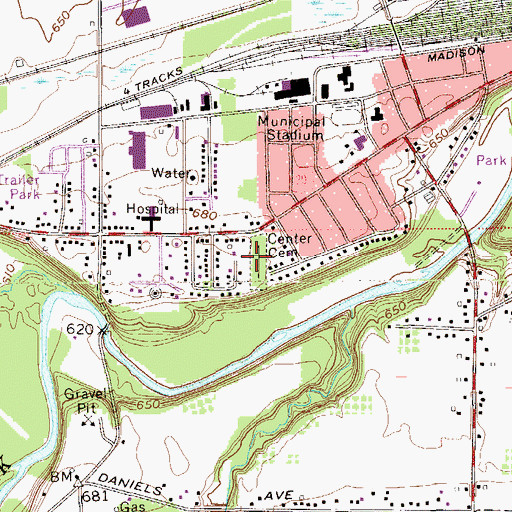 Topographic Map of Center Cemetery, OH