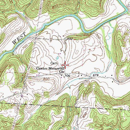 Topographic Map of Center Memorial Church, OH