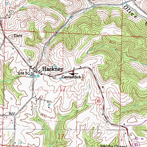 Topographic Map of Center School, OH