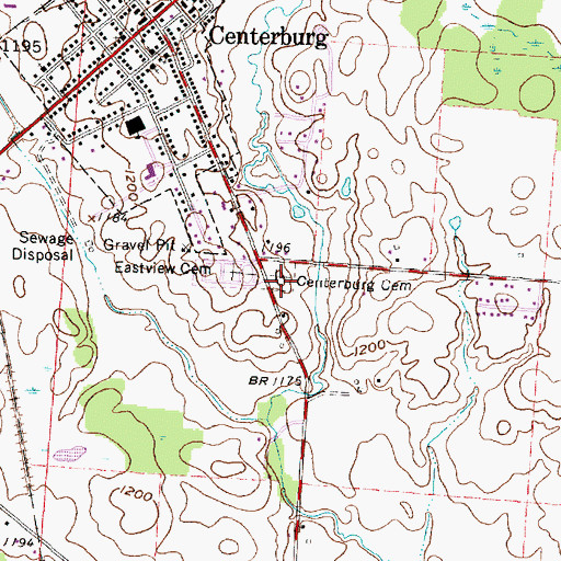 Topographic Map of Centerburg Cemetery, OH