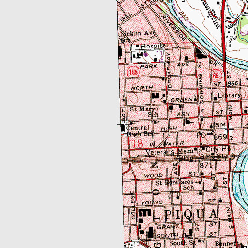 Topographic Map of Central High School, OH