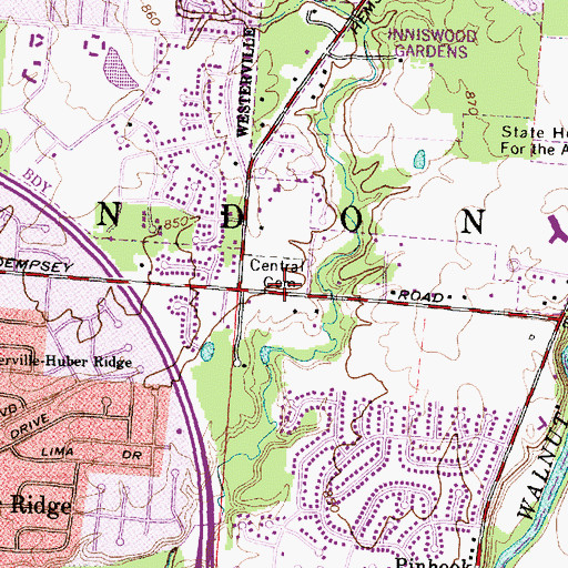 Topographic Map of Central Cemetery, OH