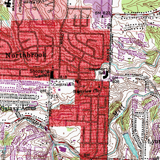Topographic Map of Central Church, OH