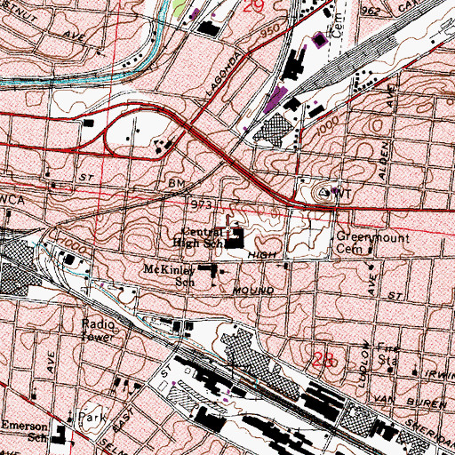 Topographic Map of Central High School, OH