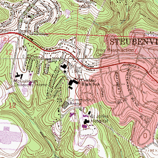 Topographic Map of Central High School, OH