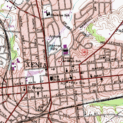 Topographic Map of Central Junior High School, OH