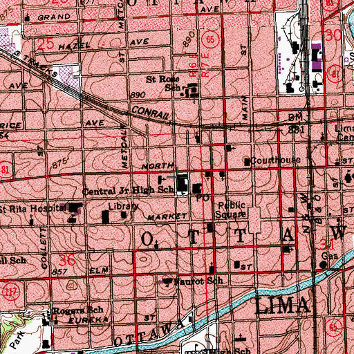 Topographic Map of Central Junior High School, OH