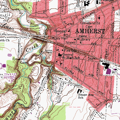 Topographic Map of Central Junior High School, OH