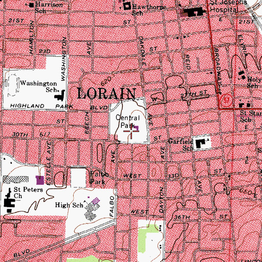 Topographic Map of Central Park, OH