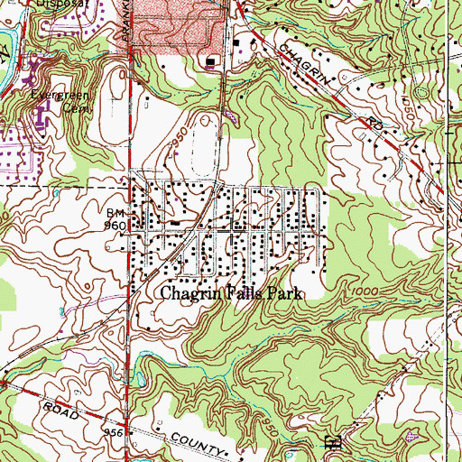 Topographic Map of Chagrin Falls Park, OH