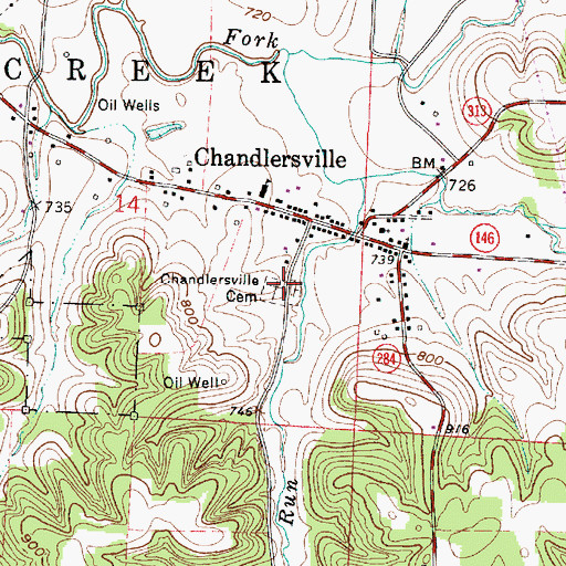 Topographic Map of Chandlersville Cemetery, OH