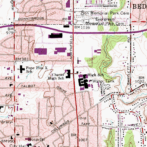 Topographic Map of Chanel High School, OH