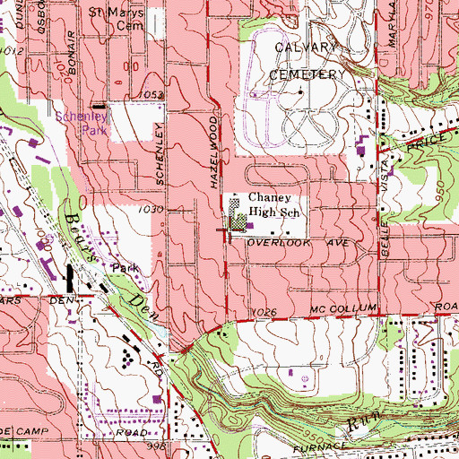Topographic Map of Chaney High School, OH