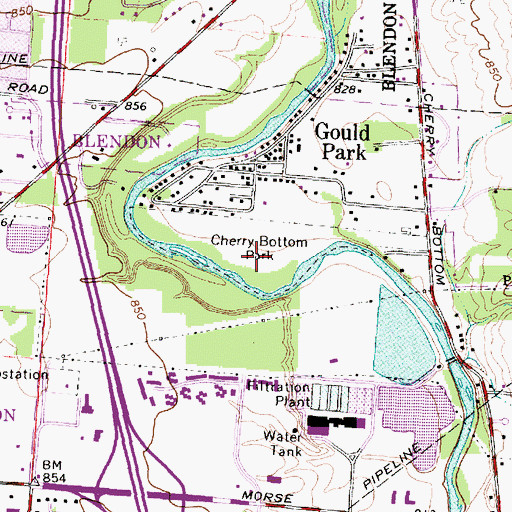 Topographic Map of Cherry Bottom Park, OH