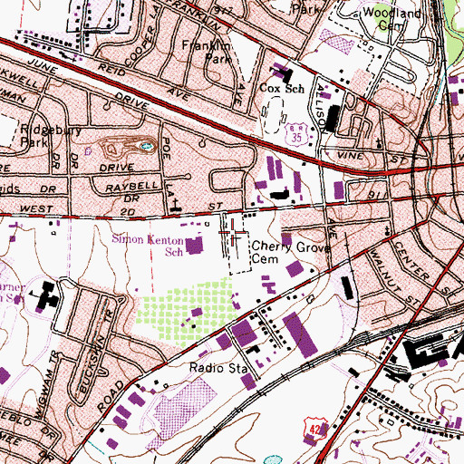 Topographic Map of Cherry Grove Cemetery, OH