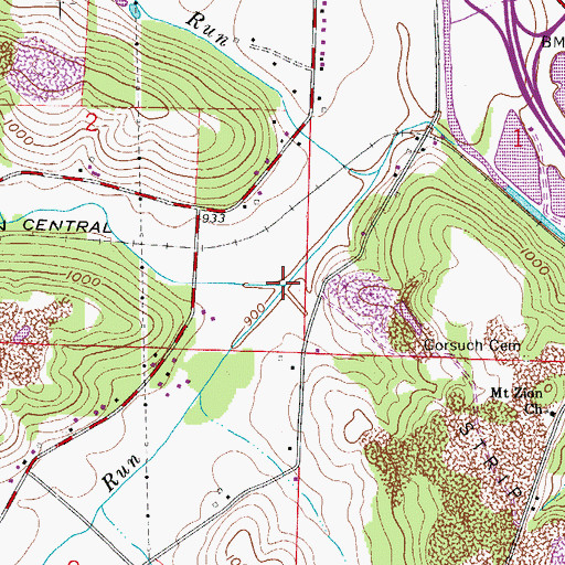 Topographic Map of Cherry Run, OH