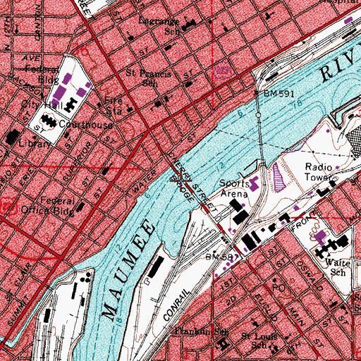 Topographic Map of Martin Luther King Junior Memorial Bridge, OH