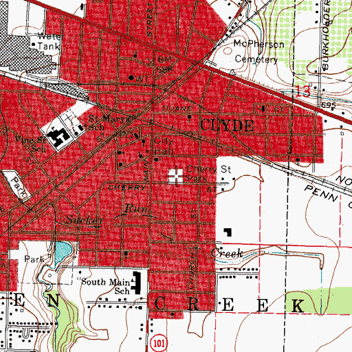 Topographic Map of Cherry Street Park, OH