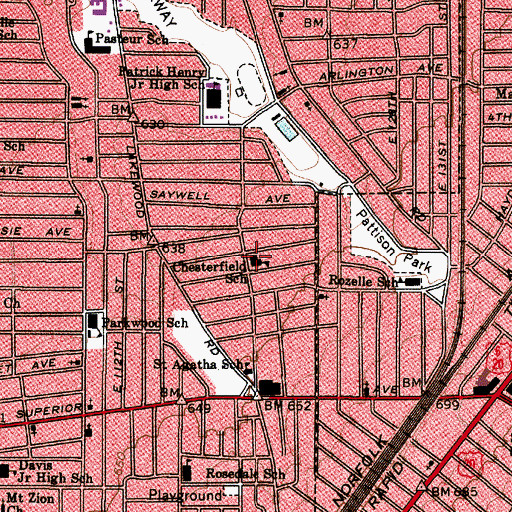 Topographic Map of Chesterfield School, OH